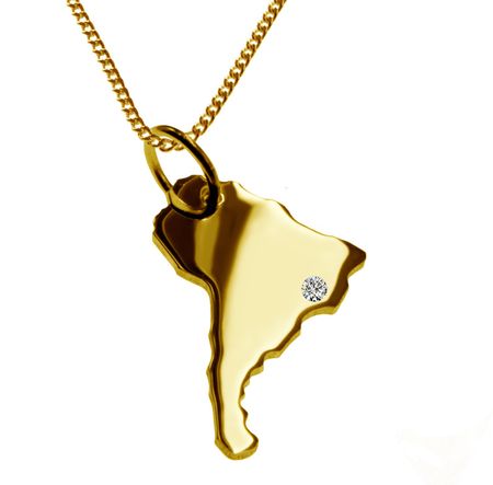 50Cm Kette + Südamerika Mit Brillant Am Wunschort 585 Gold 50Cm Kette + Südamerika Mit Brillant Am Wunschort 585 Gold