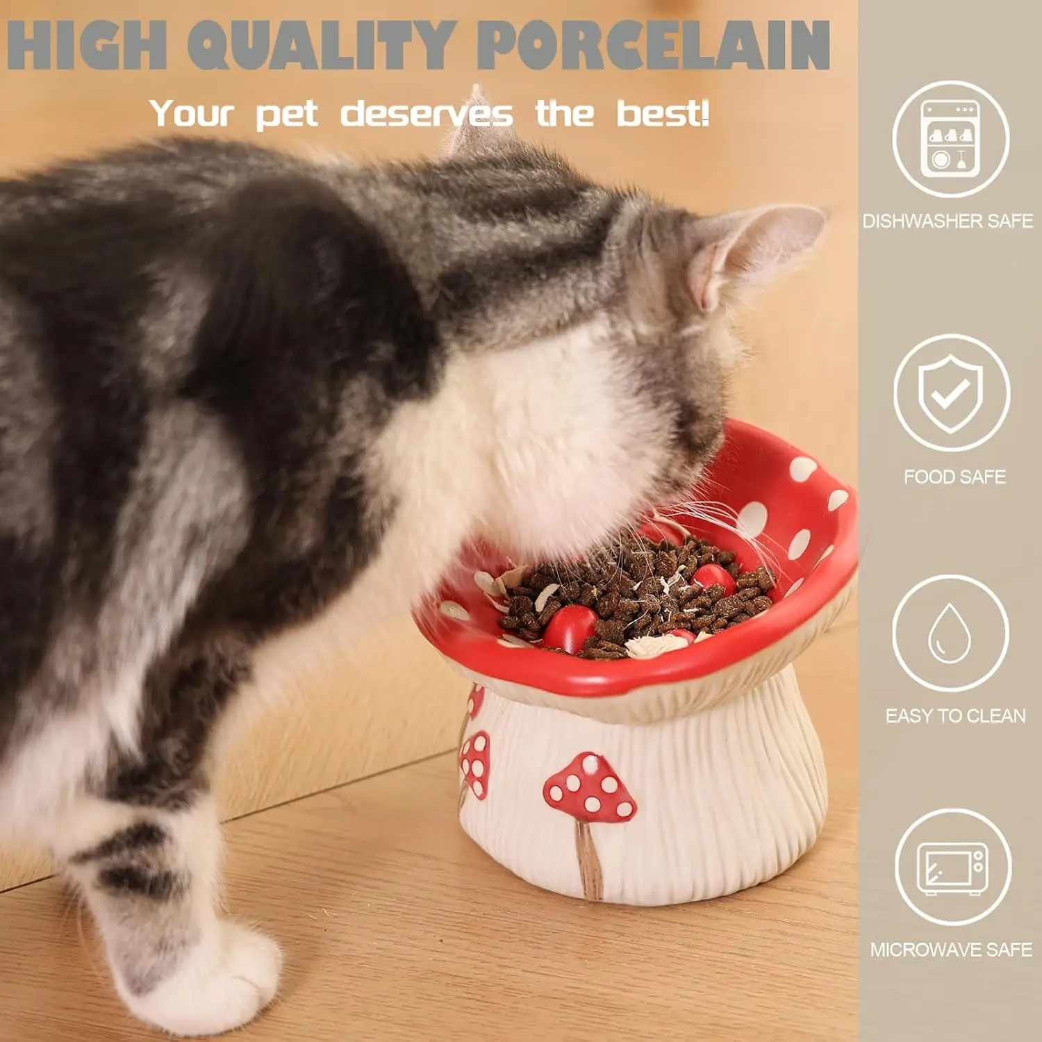 Keramik-Katzenfutternapf Mit Erhöhtem Pilz-Design &Amp; Trinkbrunnen Keramik-Katzenfutternapf Mit Erhöhtem Pilz-Design &Amp; Trinkbrunnen - Image 3