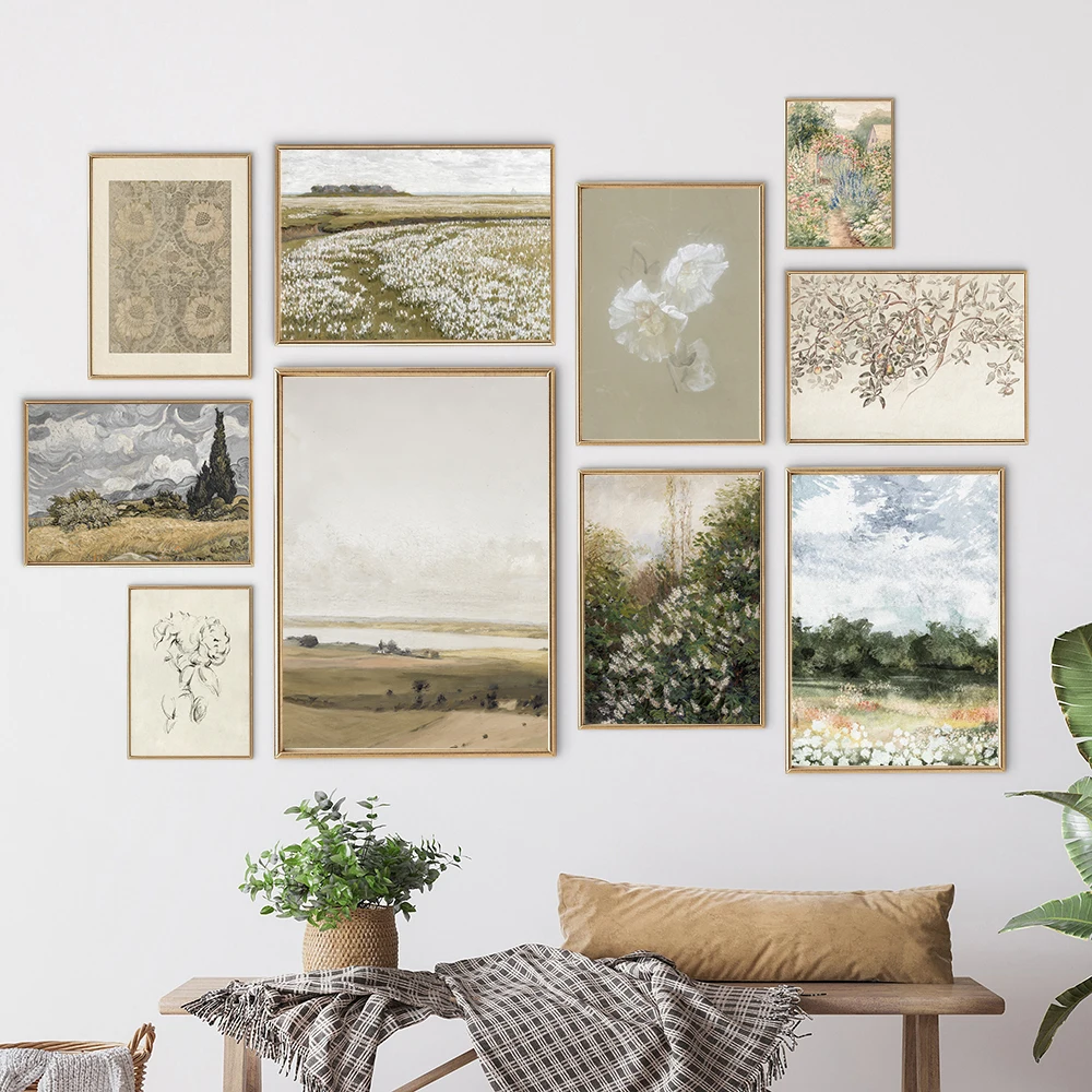 Summer Landscape Vintage Oil Painting Canvas Poster Spring Neutral Gallery Wall Art Print Retro Green Tone Farmhouse Wall Decor Summer Landscape Vintage Oil Painting Canvas Poster Spring Neutral Gallery Wall Art Print Retro Green Tone Farmhouse Wall Decor