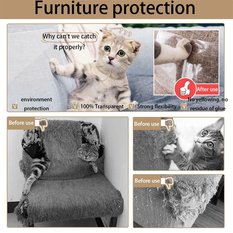 Furniture Protectors Cover Accessories For Cats Sofa Protection Pads 3M Self-Adhesive Pvc Transparent Cat Supplies Pet Products Furniture Protectors Cover Accessories For Cats Sofa Protection Pads 3M Self-Adhesive Pvc Transparent Cat Supplies Pet Products - Image 6