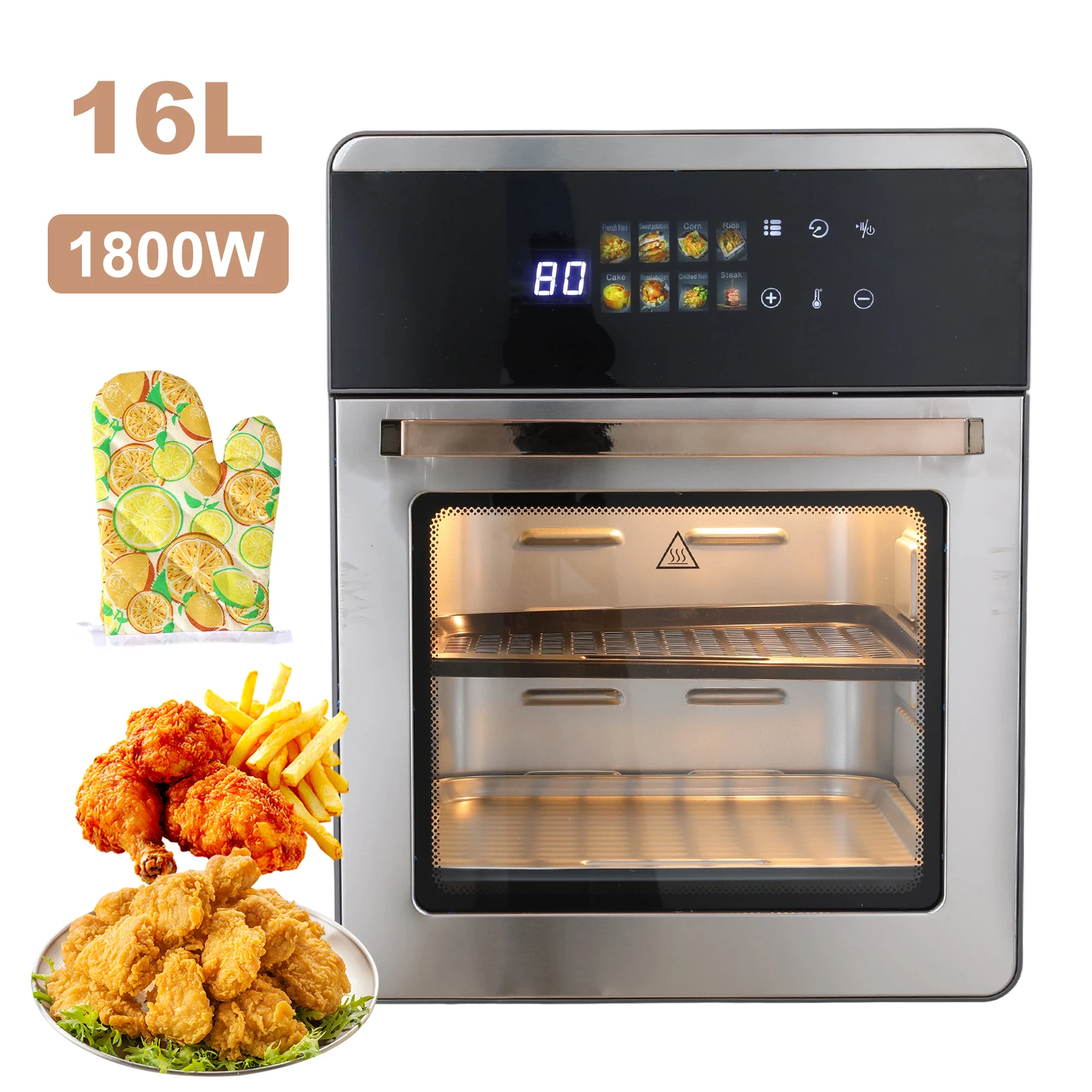 16L Heißluftfritteuse-Ofen, 1800 W Mit 360 ° Heißluftzirkulation, Digitaler Touchscreen Für Ölfreies Kochen, Familiengröße 16L Heißluftfritteuse-Ofen, 1800 W Mit 360 ° Heißluftzirkulation, Digitaler Touchscreen Für Ölfreies Kochen, Familiengröße - Image 7