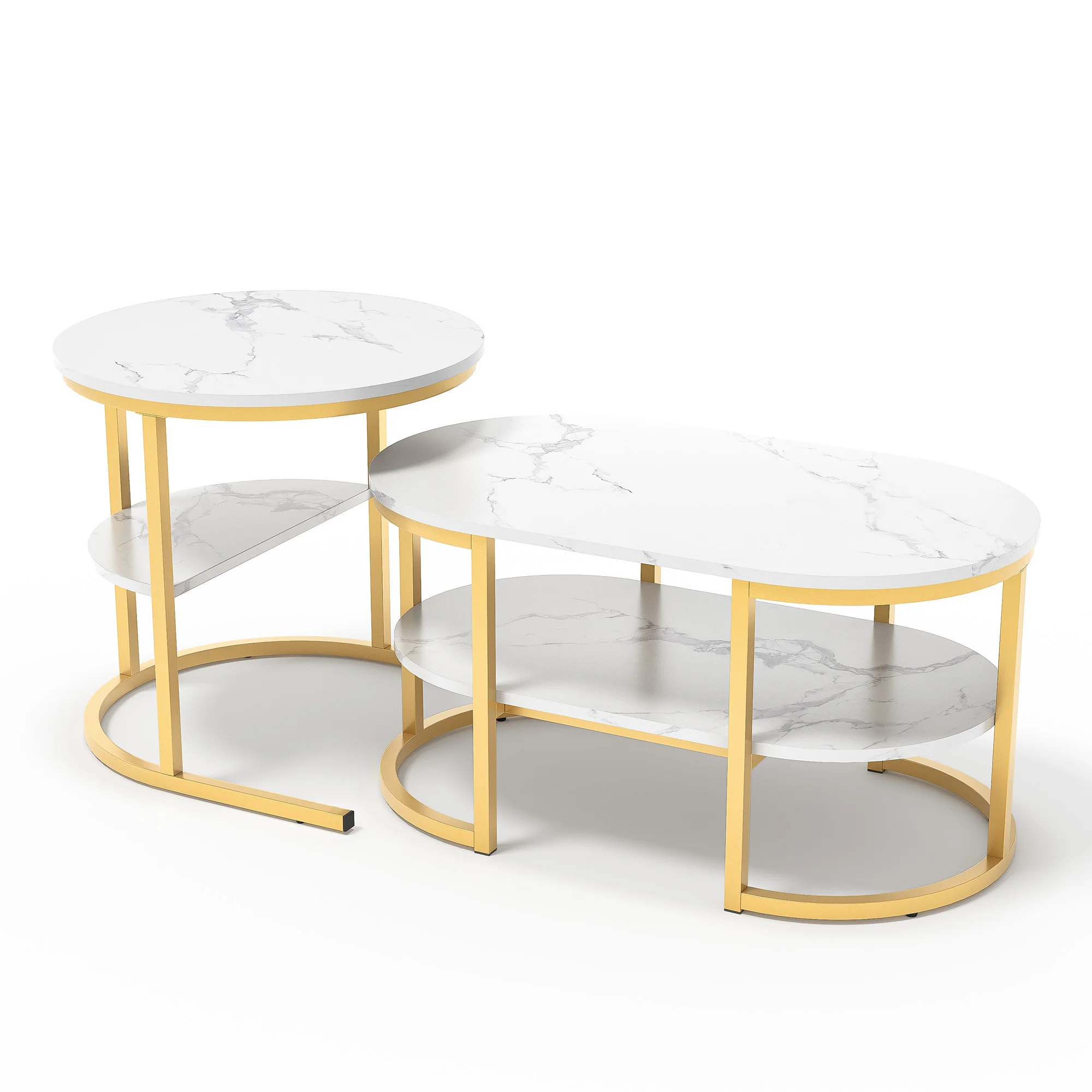 Rosahqnda Moderne , 2Er-Set Sofatische Mit Großen Ablageflächen, Tischplatte Mit Marmormuster Und Stabilen Metallständern Rosahqnda Moderne , 2Er-Set Sofatische Mit Großen Ablageflächen, Tischplatte Mit Marmormuster Und Stabilen Metallständern - Image 2