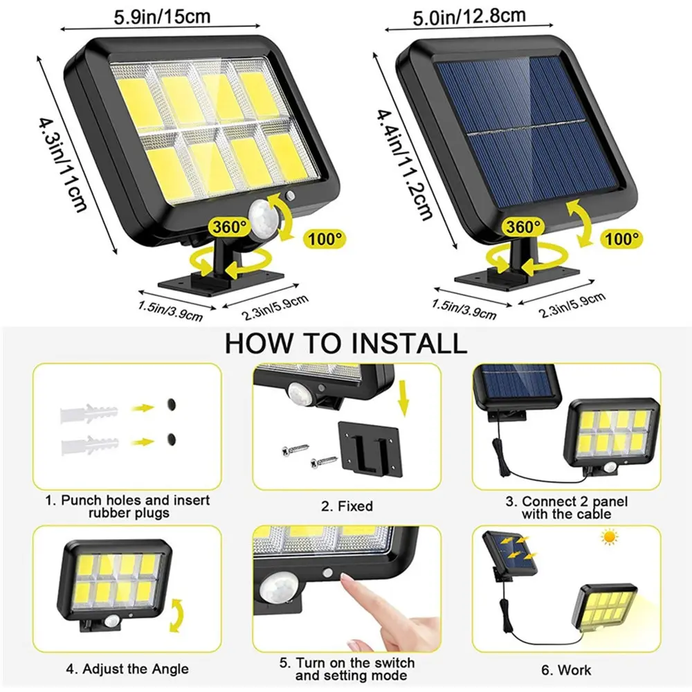 160Led Solar Licht Split Wand Lampe Wasserdichte Outdoor Wand Notfall Straße Sicherheit Solar Lampe Für Garten Dekoration 160Led Solar Licht Split Wand Lampe Wasserdichte Outdoor Wand Notfall Straße Sicherheit Solar Lampe Für Garten Dekoration - Image 5