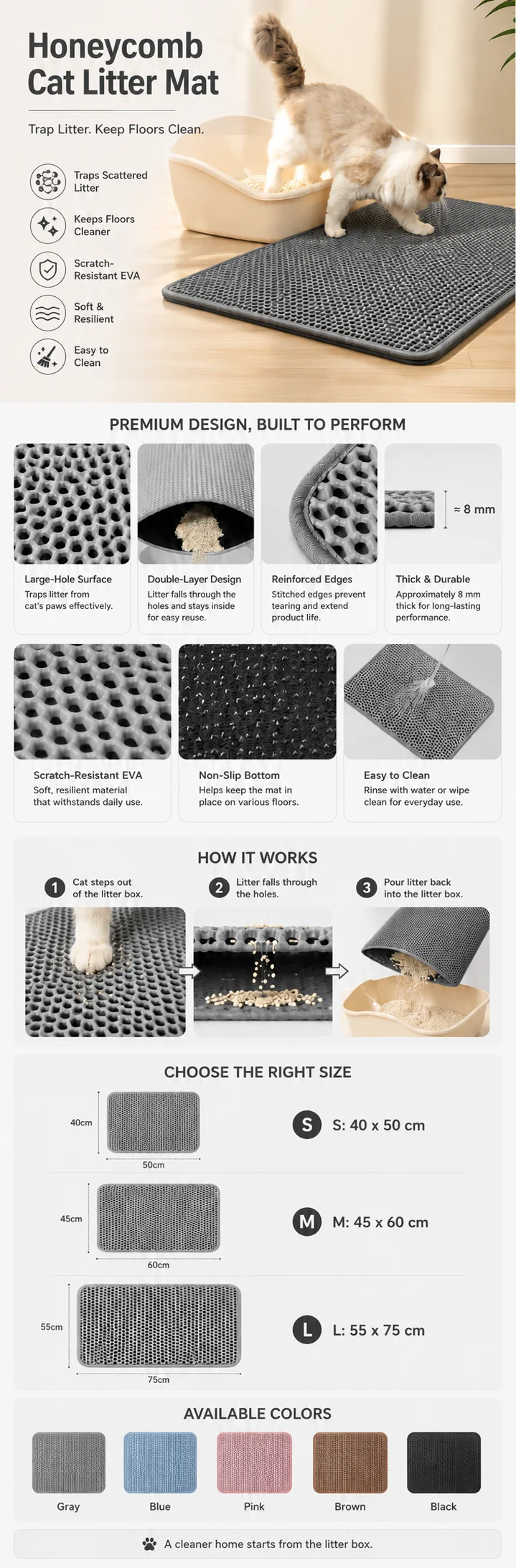 Cat Litter Mat Double Layer Eva Waterproof Non Slip Trapping Pad For Cat Toilet Cat Litter Mat Double Layer Eva Waterproof Non Slip Trapping Pad For Cat Toilet - Image 12