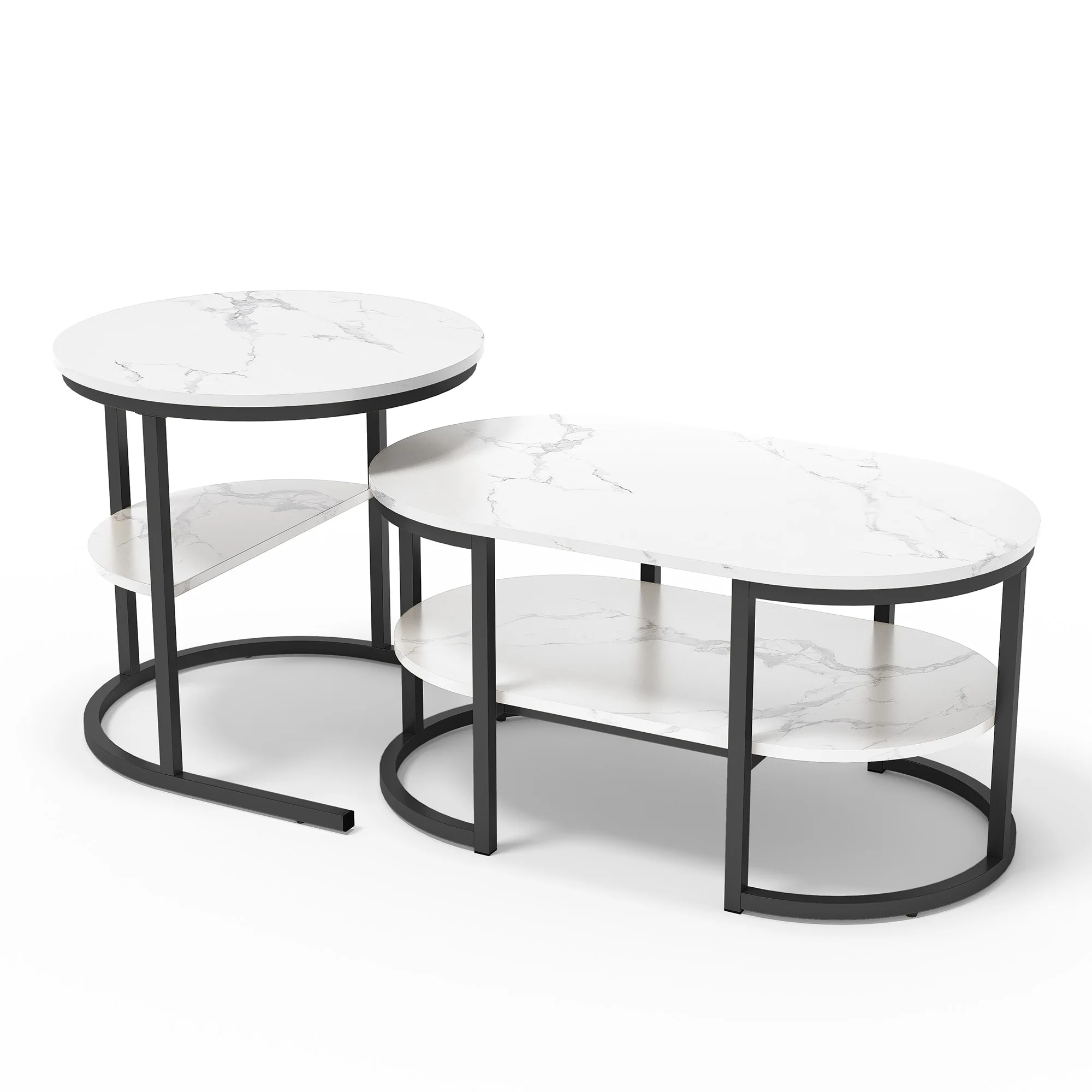 Rosahqnda Moderne , 2Er-Set Sofatische Mit Großen Ablageflächen, Tischplatte Mit Marmormuster Und Stabilen Metallständern Rosahqnda Moderne , 2Er-Set Sofatische Mit Großen Ablageflächen, Tischplatte Mit Marmormuster Und Stabilen Metallständern - Image 3