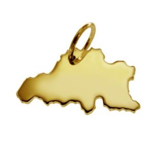 Anhänger der Landkarte Belgien in massiv 585 Gelbgold