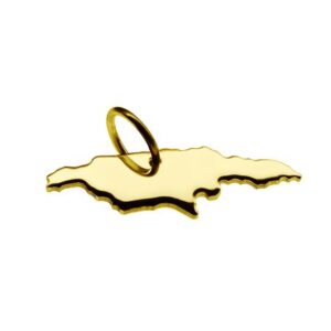 Anhänger der Landkarte Jamaika in massiv 585 Gelbgold