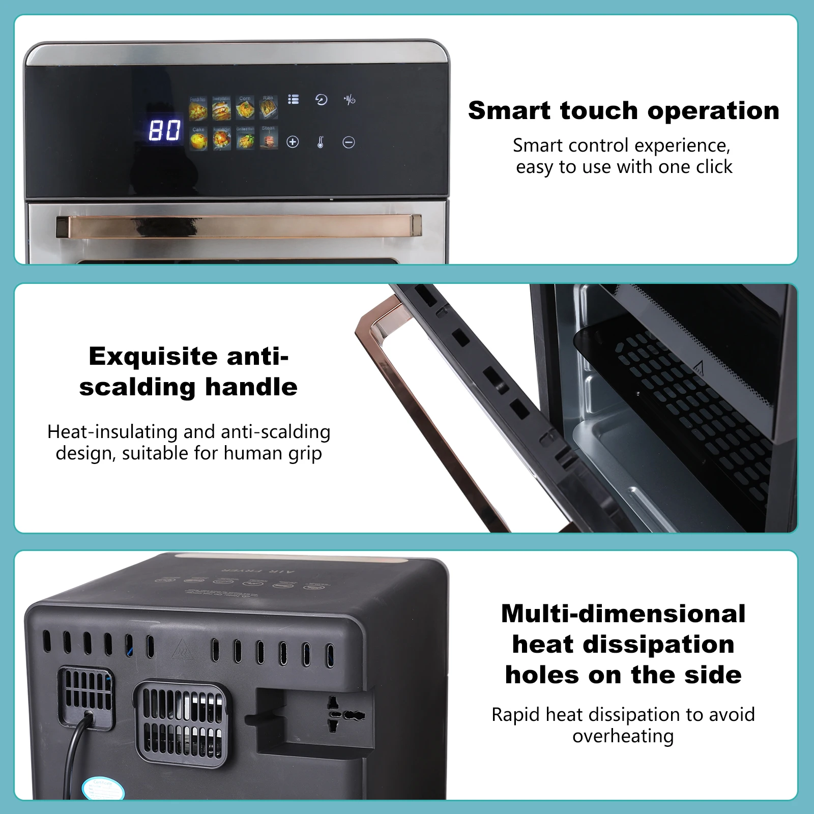 16L Heißluftfritteuse-Ofen, 1800 W Mit 360 ° Heißluftzirkulation, Digitaler Touchscreen Für Ölfreies Kochen, Familiengröße 16L Heißluftfritteuse-Ofen, 1800 W Mit 360 ° Heißluftzirkulation, Digitaler Touchscreen Für Ölfreies Kochen, Familiengröße - Image 3
