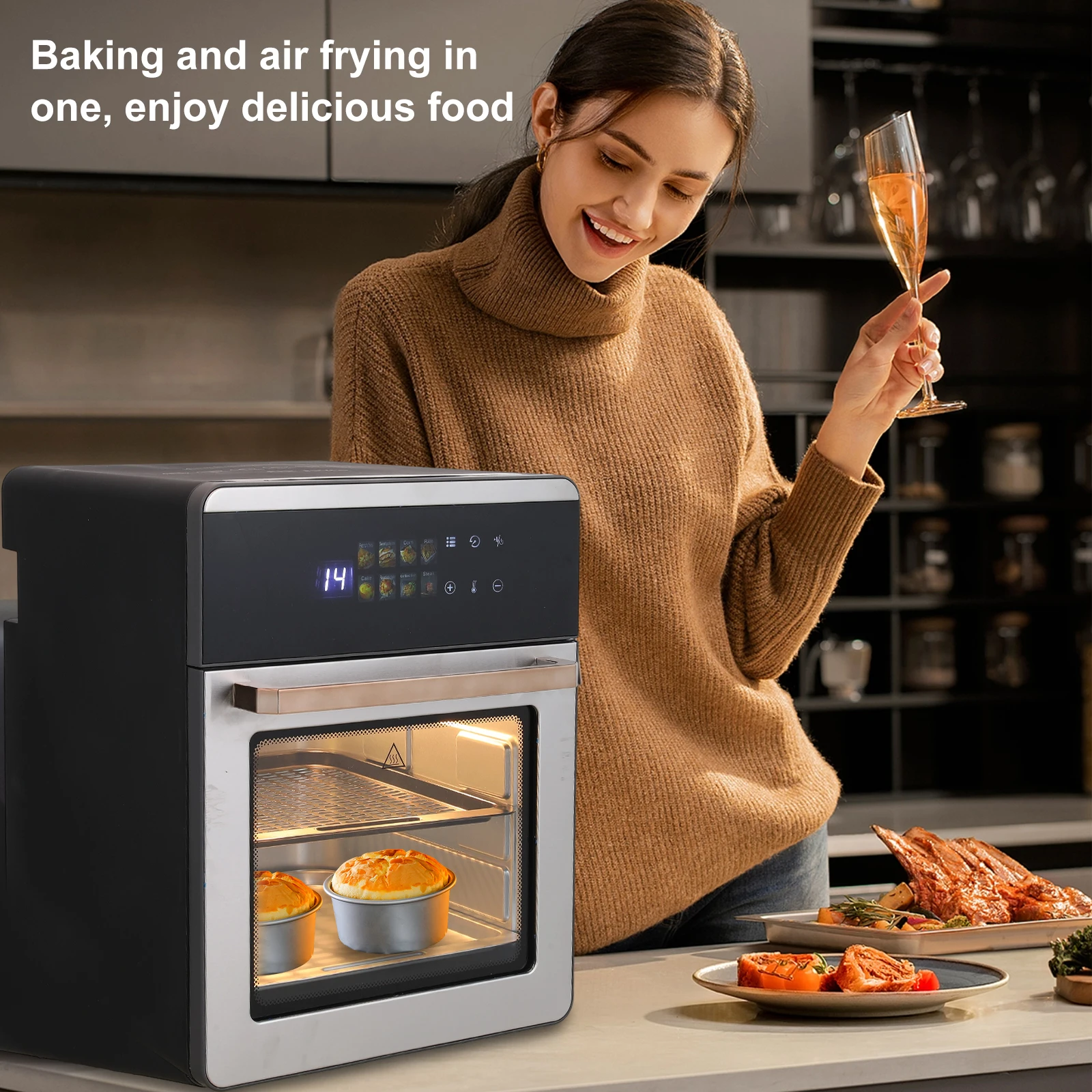 16L Heißluftfritteuse-Ofen, 1800 W Mit 360 ° Heißluftzirkulation, Digitaler Touchscreen Für Ölfreies Kochen, Familiengröße 16L Heißluftfritteuse-Ofen, 1800 W Mit 360 ° Heißluftzirkulation, Digitaler Touchscreen Für Ölfreies Kochen, Familiengröße - Image 2