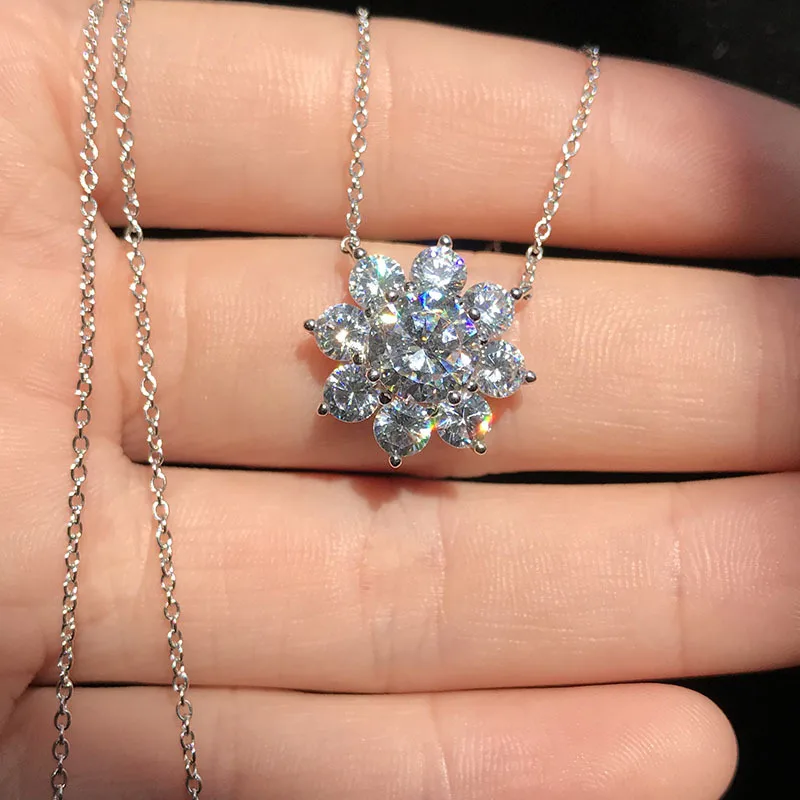 Natürliche Moissanit-Blumen-Anhänger-Halskette, 925Er-Sterlingsilber, Pave, Aaaaa, Cz-Halsband, Statement-Halskette Für Damen, Brautschmuck Natürliche Moissanit-Blumen-Anhänger-Halskette, 925Er-Sterlingsilber, Pave, Aaaaa, Cz-Halsband, Statement-Halskette Für Damen, Brautschmuck - Image 7