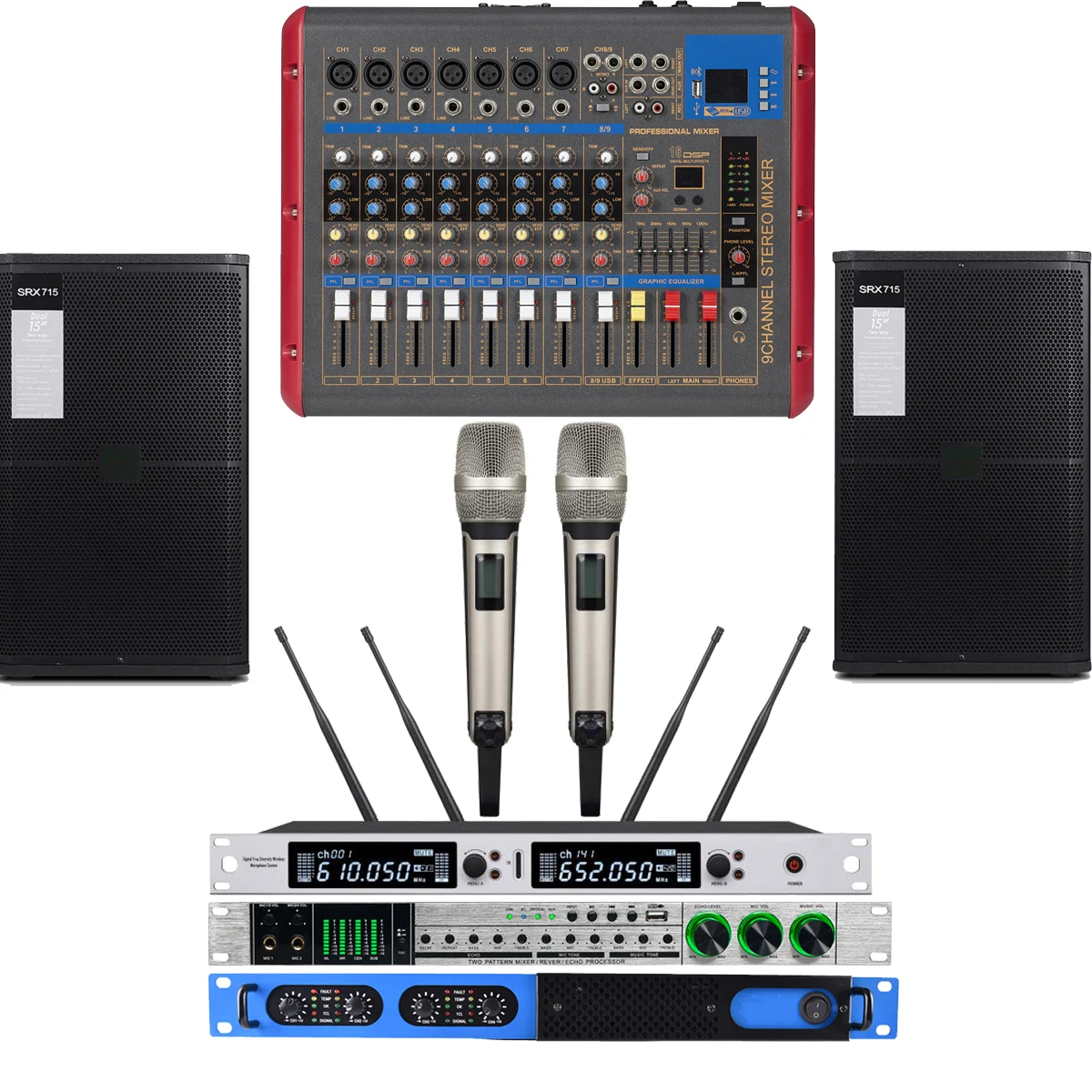 9-Kanal Dj-Karaoke-Mischpult – Digitaler Leistungsverstärker Mit Audioeffekt-Prozessor Und Mikrofonanschlüssen Für Bühne, Ktv &Amp; Home-Dj Dj-Karaoke-Mischpult