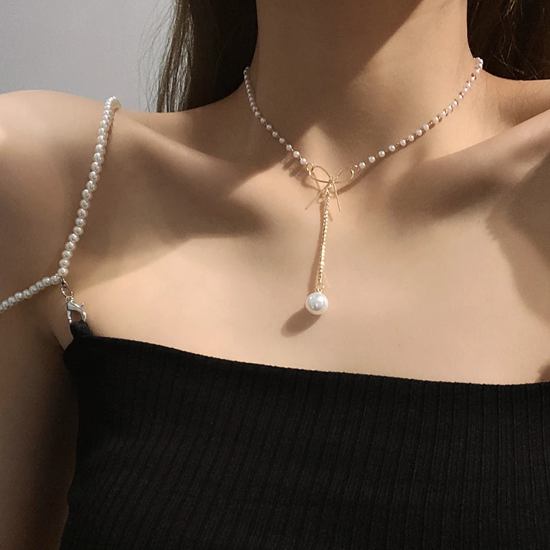 Neue Koreanische Perlenketten Für Damen, Goldfarbene Gliederkette, Modisches Halsaccessoire, Eleganter Halsreif, Bijoux Femme Neue Koreanische Perlenketten Für Damen, Goldfarbene Gliederkette, Modisches Halsaccessoire, Eleganter Halsreif, Bijoux Femme - Image 5