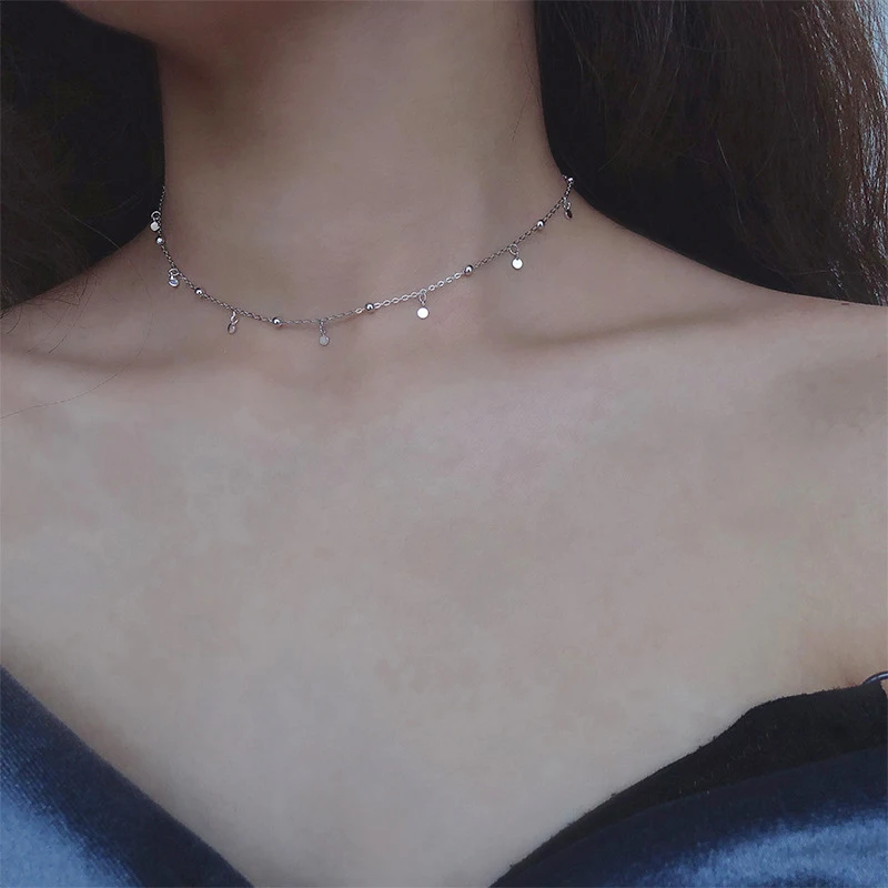Echte 925Er Sterlingsilber-Geometrische Runde Halsband-Halskette Für Modische Frauen, Minimalistischer Feiner Schmuck, Niedliche Accessoires, Geschenk Echte 925Er Sterlingsilber-Geometrische Runde Halsband-Halskette Für Modische Frauen, Minimalistischer Feiner Schmuck, Niedliche Accessoires, Geschenk - Image 2