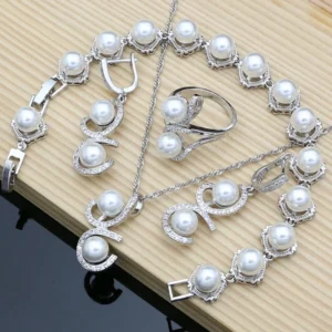 Luxuriöse Perlen-Schmucksets aus 925er-Silber für Damen, Süßwasserperlen, Armband, Ohrringe, Ring, Halskette, Sets, Geschenk für Sie, Hochzeitsfeier