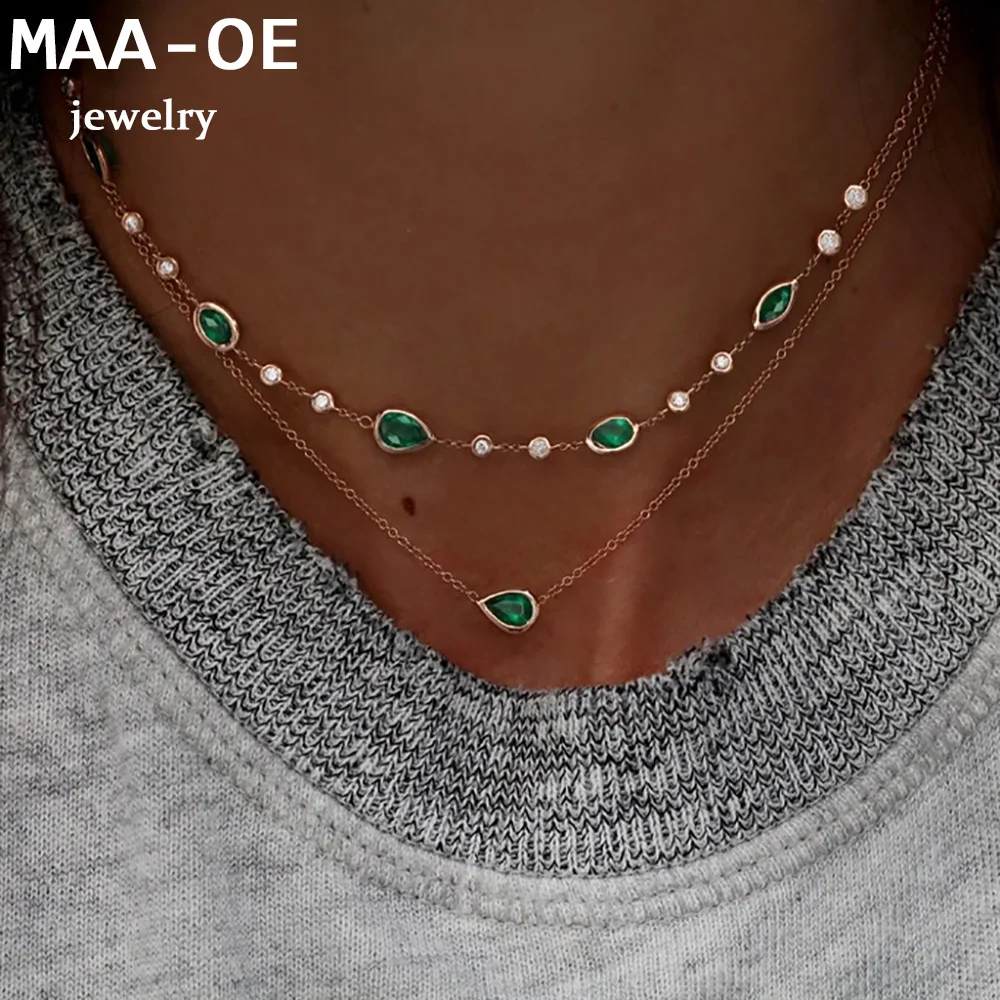 Neue 2020 Gold Platte Grünes Wasser Tropfen Stein Anhänger Halsketten Für Frauen Halskette Mehrstufige Weibliche Boho Vintage Schmuck Geschenk Neue 2020 Gold Platte Grünes Wasser Tropfen Stein Anhänger Halsketten Für Frauen Halskette Mehrstufige Weibliche Boho Vintage Schmuck Geschenk