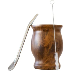 Yerba Mate-Set enthält doppelwandige Mate-Teetasse aus 18/8-Edelstahl, eine Bombilla Mate (Stroh), eine Reinigungsbürste (Holz, 230 ml)