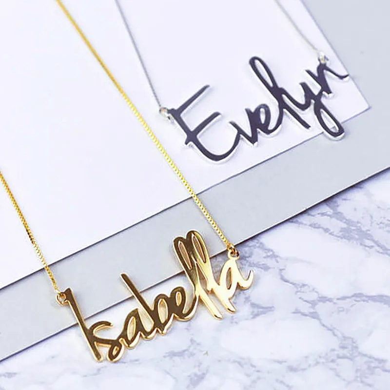 Custom Name Charms Necklace Gold Color Stainless Steel Box Chain Necklaces For Women Men Personalized Handmade Pendants Jewelry Custom Name Charms Necklace Gold Color Stainless Steel Box Chain Necklaces For Women Men Personalized Handmade Pendants Jewelry