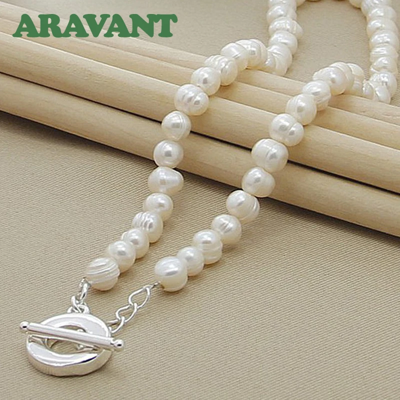 Aravant Halsketten Mit 8–9 Mm Süßwasserperlen Aus 925Er Silber Für Damen, Modeschmuck Aravant Halsketten Mit 8–9 Mm Süßwasserperlen Aus 925Er Silber Für Damen, Modeschmuck