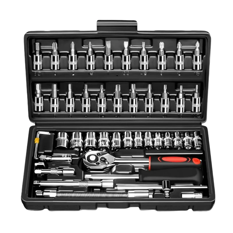 Steckschlüsselsatz 46-Teilig 1/4 Zoll – Metrisch, Ratsche, Bit-Stecknüsse &Amp; Verlängerungsstange Im Koffer Für Auto &Amp; Werkstatt Steckschlüsselsatz