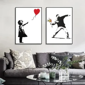 Mädchen mit rotem Ballon Banksy Graffiti Kunst Leinwand Malerei schwarz und weiß Wand Kunst Poster für Wohnzimmer Home Decor Cuadros