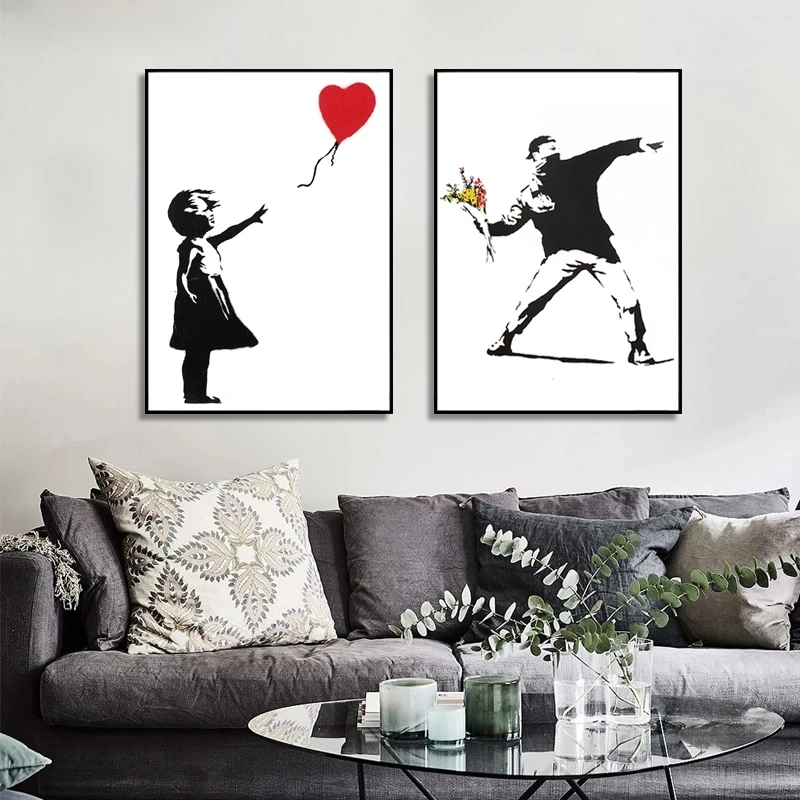 Mädchen Mit Rotem Ballon Banksy Graffiti Kunst Leinwand Malerei Schwarz Und Weiß Wand Kunst Poster Für Wohnzimmer Home Decor Cuadros Mädchen Mit Rotem Ballon Banksy Graffiti Kunst Leinwand Malerei Schwarz Und Weiß Wand Kunst Poster Für Wohnzimmer Home Decor Cuadros