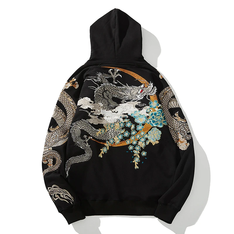 Makuluya Hoodies Yokosuka Black Dragon Phoenix Suzaku Muster Bestickter Pullover Sakura Makuluya Hoodies Yokosuka Black Dragon Phoenix Suzaku Muster Bestickter Pullover Sakura