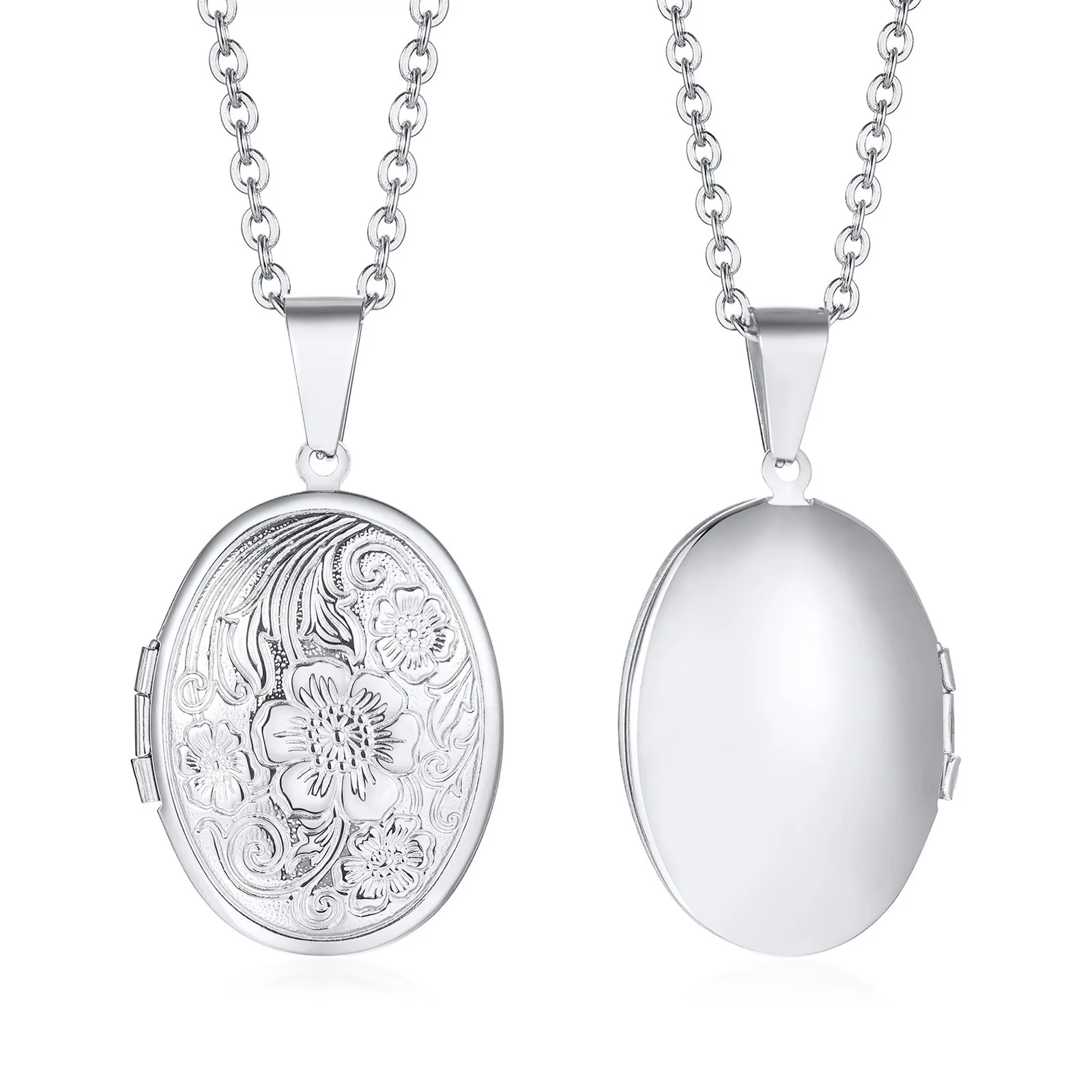 Zarte Florale Ovale Herz-Medaillon-Anhänger-Halsketten Für Frauen, Edelstahl-Fotorahmen, Versprechen, Liebe, Andenken, Geschenk Zarte Florale Ovale Herz-Medaillon-Anhänger-Halsketten Für Frauen, Edelstahl-Fotorahmen, Versprechen, Liebe, Andenken, Geschenk - Image 8