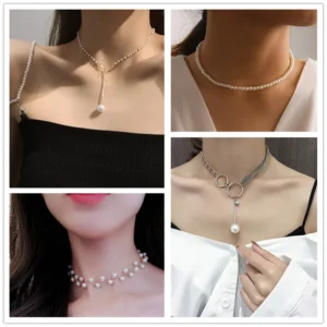 Neue koreanische Perlenketten für Damen, goldfarbene Gliederkette, modisches Halsaccessoire, eleganter Halsreif, Bijoux Femme