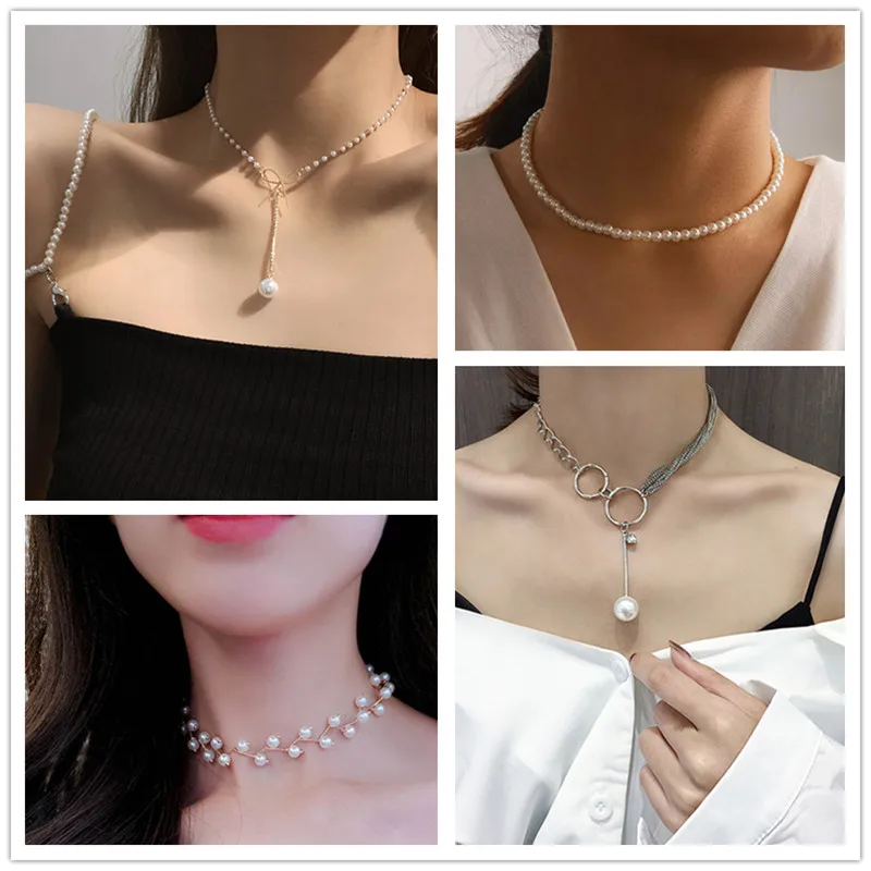 Neue Koreanische Perlenketten Für Damen, Goldfarbene Gliederkette, Modisches Halsaccessoire, Eleganter Halsreif, Bijoux Femme Neue Koreanische Perlenketten Für Damen, Goldfarbene Gliederkette, Modisches Halsaccessoire, Eleganter Halsreif, Bijoux Femme