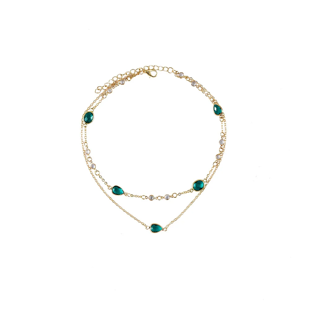 Neue 2020 Gold Platte Grünes Wasser Tropfen Stein Anhänger Halsketten Für Frauen Halskette Mehrstufige Weibliche Boho Vintage Schmuck Geschenk Neue 2020 Gold Platte Grünes Wasser Tropfen Stein Anhänger Halsketten Für Frauen Halskette Mehrstufige Weibliche Boho Vintage Schmuck Geschenk - Image 2