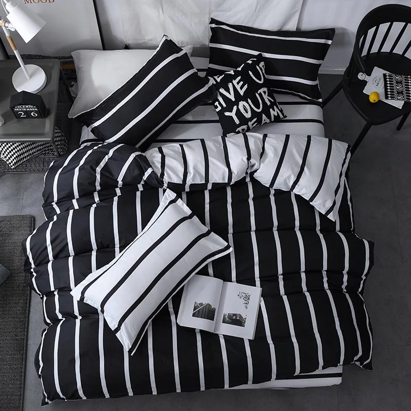 Bonenjoy Black And White Colo Striped Bed Cover Sets Single/Twin/Double/Queen/King Quilt Cover Bed Sheet Pillowcase Bedding Kit Bonenjoy Black And White Colo Striped Bed Cover Sets Single/Twin/Double/Queen/King Quilt Cover Bed Sheet Pillowcase Bedding Kit - Image 11