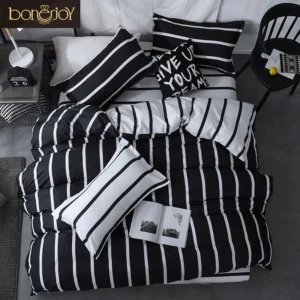 Bonenjoy Black and White Colo Striped Bed Cover Sets Single/Twin/Double/Queen/King Quilt Cover Bed Sheet Pillowcase Bedding Kit