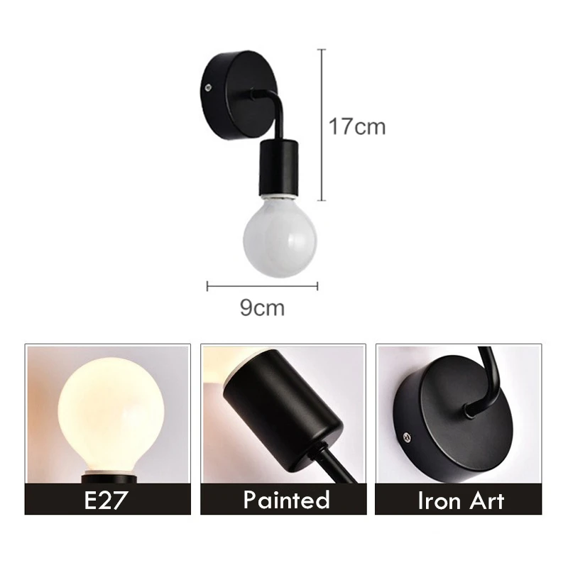 Nordic Moderne Wand Lampe Eisen Schwarz E27 Innen Beleuchtung Nacht Schlafzimmer Badezimmer Lampe Leuchte Wand Leuchte Industrielle Dekor Nordic Moderne Wand Lampe Eisen Schwarz E27 Innen Beleuchtung Nacht Schlafzimmer Badezimmer Lampe Leuchte Wand Leuchte Industrielle Dekor - Image 6