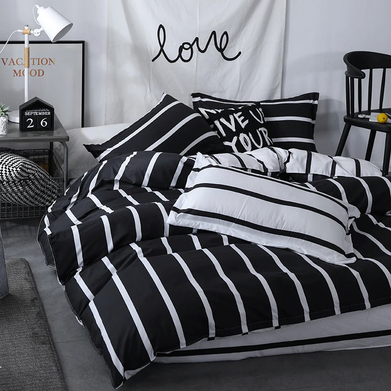 Bonenjoy Black And White Colo Striped Bed Cover Sets Single/Twin/Double/Queen/King Quilt Cover Bed Sheet Pillowcase Bedding Kit Bonenjoy Black And White Colo Striped Bed Cover Sets Single/Twin/Double/Queen/King Quilt Cover Bed Sheet Pillowcase Bedding Kit - Image 6