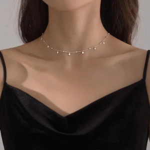 Choker-Halsketten für Frauen, echtes 925er-Sterlingsilber, geometrisch, unregelmäßig, runde Halsketten, Schlüsselbeinkette, niedliches Schmuckzubehör