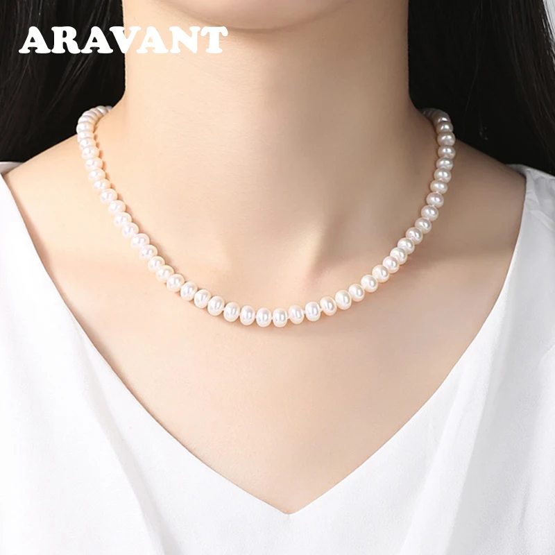 Aravant Halsketten Mit 8–9 Mm Süßwasserperlen Aus 925Er Silber Für Damen, Modeschmuck Aravant Halsketten Mit 8–9 Mm Süßwasserperlen Aus 925Er Silber Für Damen, Modeschmuck - Image 2
