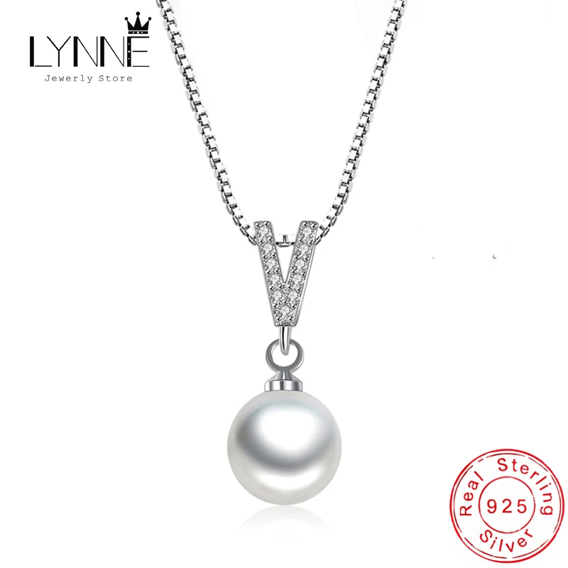 Neue 925 Sterling Silber Süßwasser Perle Cz Anhänger Halskette Feine V Glyphe Strass Tropfen Halsketten Frauen Hochzeit Schmuck Geschenk Neue 925 Sterling Silber Süßwasser Perle Cz Anhänger Halskette Feine V Glyphe Strass Tropfen Halsketten Frauen Hochzeit Schmuck Geschenk