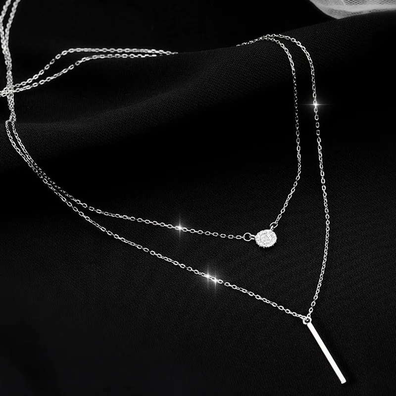 Beliebte Modische Halskette Aus 925Er Sterlingsilber Mit Doppellagigem Anhänger Für Damen, Schlüsselbeinkette, Luxuriöser Schmuck, Choker, Geschenk Beliebte Modische Halskette Aus 925Er Sterlingsilber Mit Doppellagigem Anhänger Für Damen, Schlüsselbeinkette, Luxuriöser Schmuck, Choker, Geschenk - Image 3