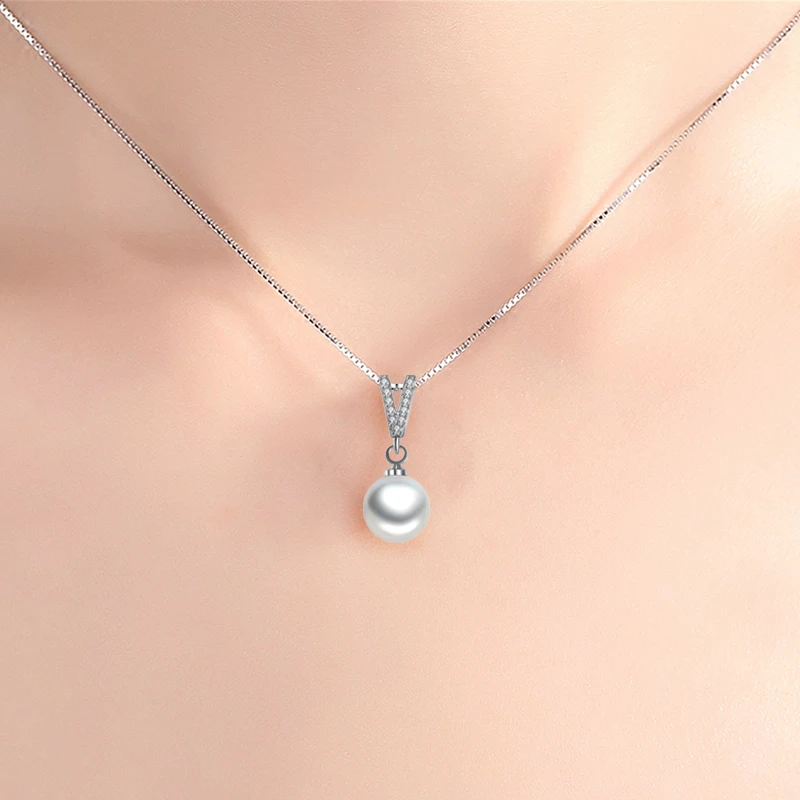 Neue 925 Sterling Silber Süßwasser Perle Cz Anhänger Halskette Feine V Glyphe Strass Tropfen Halsketten Frauen Hochzeit Schmuck Geschenk Neue 925 Sterling Silber Süßwasser Perle Cz Anhänger Halskette Feine V Glyphe Strass Tropfen Halsketten Frauen Hochzeit Schmuck Geschenk - Image 6