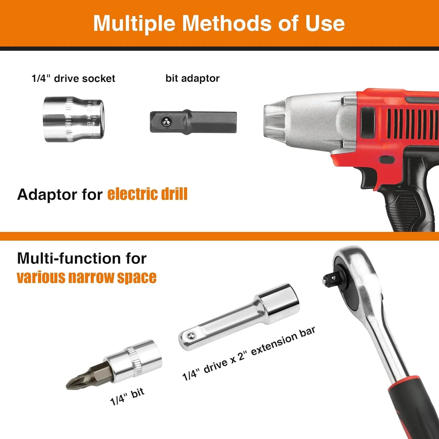 Steckschlüsselsatz 46-Teilig 1/4 Zoll – Metrisch, Ratsche, Bit-Stecknüsse &Amp; Verlängerungsstange Im Koffer Für Auto &Amp; Werkstatt Steckschlüsselsatz 46-Teilig 1/4 Zoll – Metrisch, Ratsche, Bit-Stecknüsse &Amp; Verlängerungsstange Im Koffer Für Auto &Amp; Werkstatt - Image 4