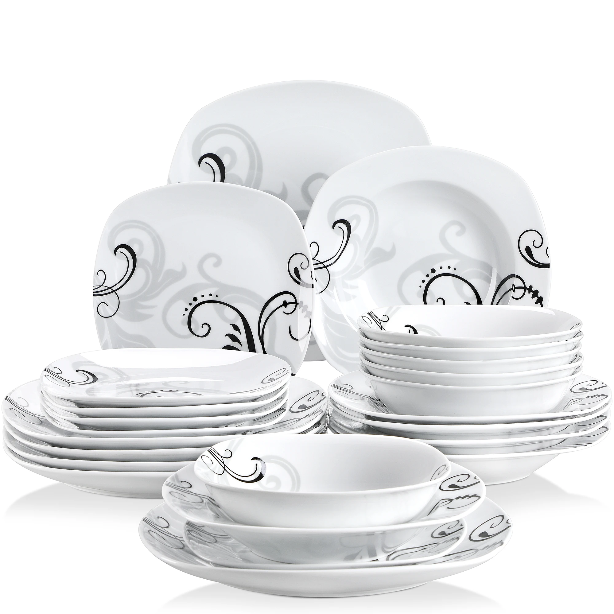 Veweet Zoey 48-Teiliges Porzellan Geschirrset In Schwarz – Komplettset Mit Schalen, Tellern Und Dessertplatten Veweet Zoey 48-Teiliges Porzellan Geschirrset In Schwarz – Komplettset Mit Schalen, Tellern Und Dessertplatten - Image 3