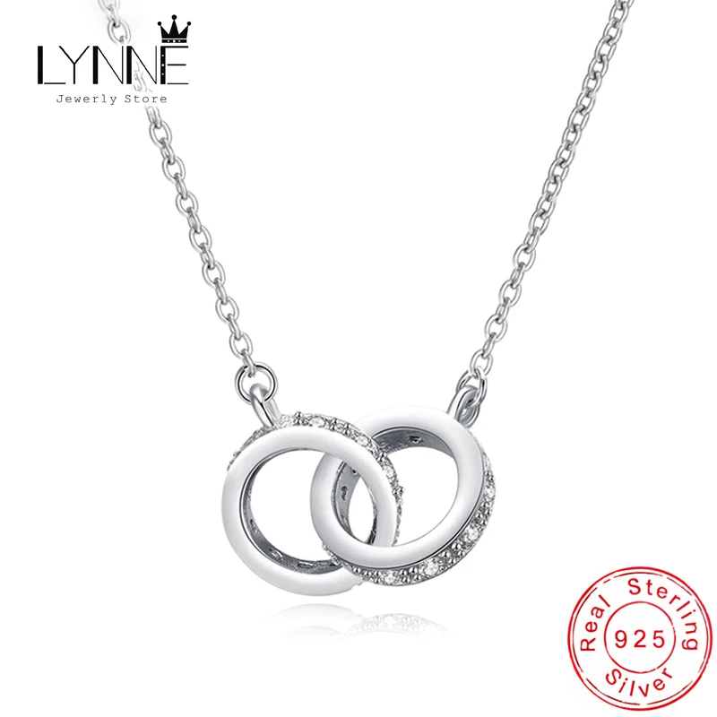 Neue Mode 925 Sterling Silber Doppel Runde Anhänger Halskette Rose Gold Strass Doppel Kreis Halskette Für Frauen Schmuck Geschenk Neue Mode 925 Sterling Silber Doppel Runde Anhänger Halskette Rose Gold Strass Doppel Kreis Halskette Für Frauen Schmuck Geschenk