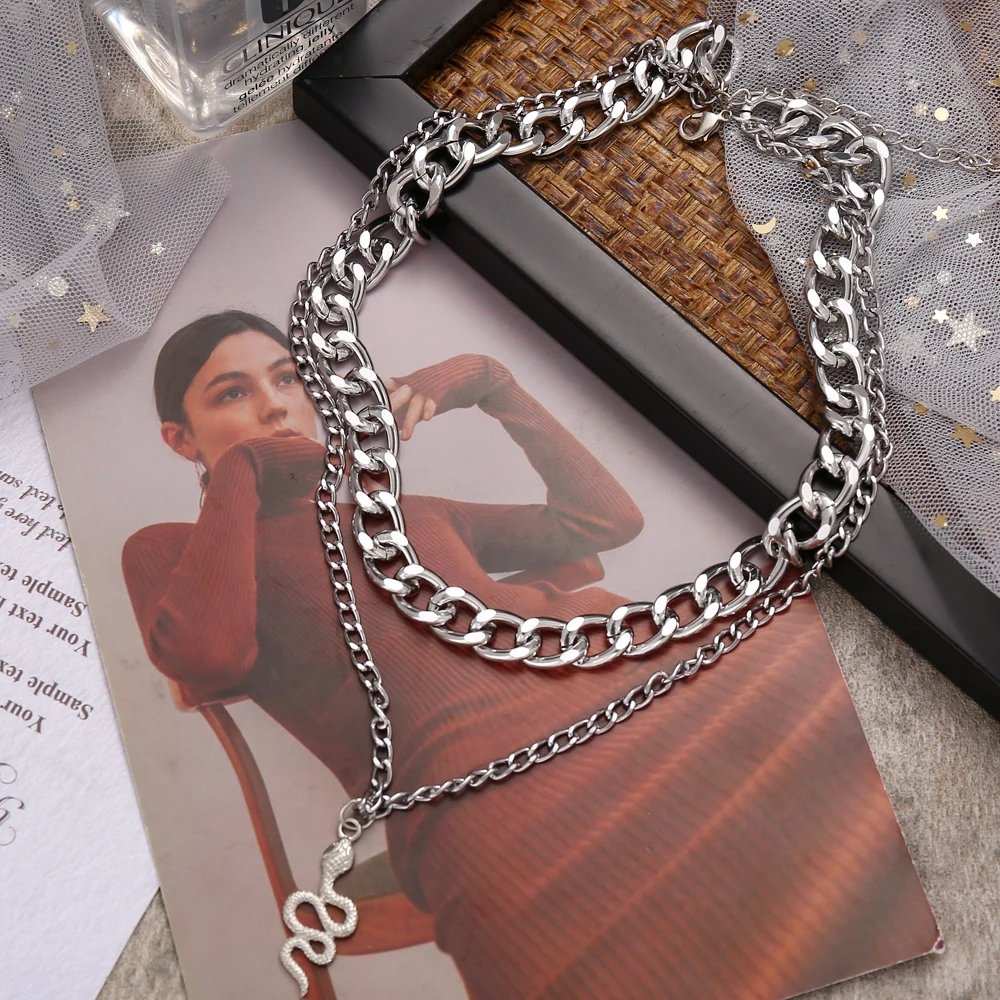 Kpop Frauen Halskette Schlange Choker Halsketten Am Hals Doppelschicht Anhänger Schmuck 2021, Halsband Für Mädchen Checker Goth Kpop Frauen Halskette Schlange Choker Halsketten Am Hals Doppelschicht Anhänger Schmuck 2021, Halsband Für Mädchen Checker Goth - Image 3