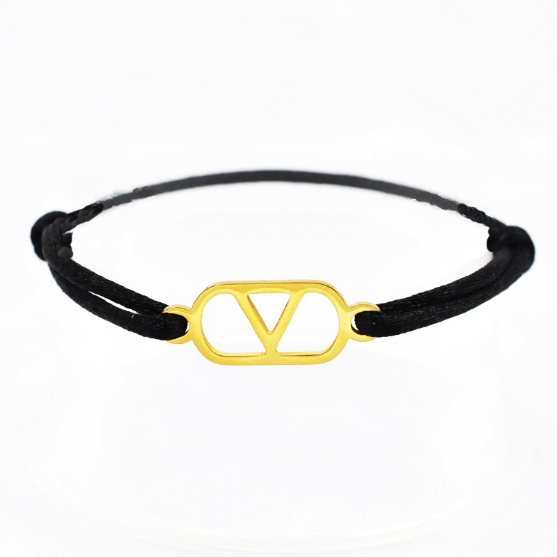 Cross-Border Supply Export Hand-Woven Couple Stainless Steel Warren V Hand Rope Cut Out English Letter Hand Rope Adjustable Cross-Border Supply Export Hand-Woven Couple Stainless Steel Warren V Hand Rope Cut Out English Letter Hand Rope Adjustable