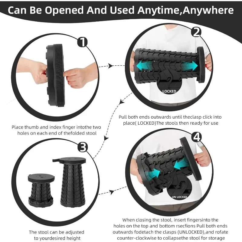 Collapsible Stool Portable Folding Expandable Stool With Carrying Straps Home Space Saving Furniture Stools For Camping Fishing Collapsible Stool Portable Folding Expandable Stool With Carrying Straps Home Space Saving Furniture Stools For Camping Fishing - Image 6