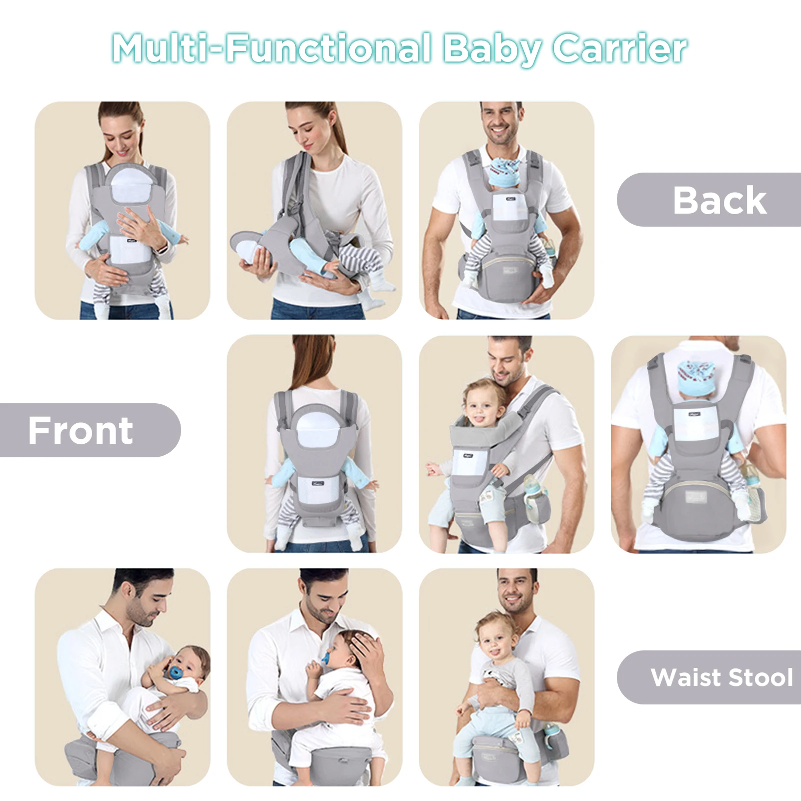Babytrage Ergonomischer Multifunktionaler Hüfthocker Für Neugeborene Bis Kleinkinder Mehrzweck-Zubehör Für Vor- Und Nach-Känguru-Taschen Babytrage Ergonomischer Multifunktionaler Hüfthocker Für Neugeborene Bis Kleinkinder Mehrzweck-Zubehör Für Vor- Und Nach-Känguru-Taschen - Image 6