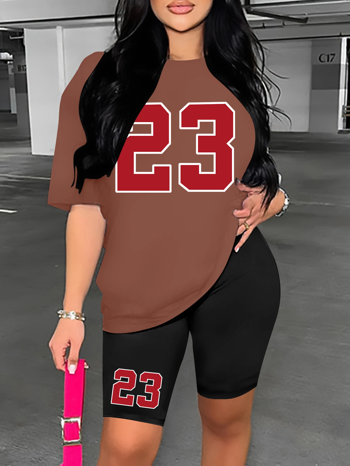 Damen Sommer-Set Nummer 23 Bedrucktes Casual Shorts-Set Sport Damen-Shirt Shorts 2-Teiliges Streetwear-Set Damen Sommerkleidung Damen Sommer-Set Nummer 23 Bedrucktes Casual Shorts-Set Sport Damen-Shirt Shorts 2-Teiliges Streetwear-Set Damen Sommerkleidung - Image 2