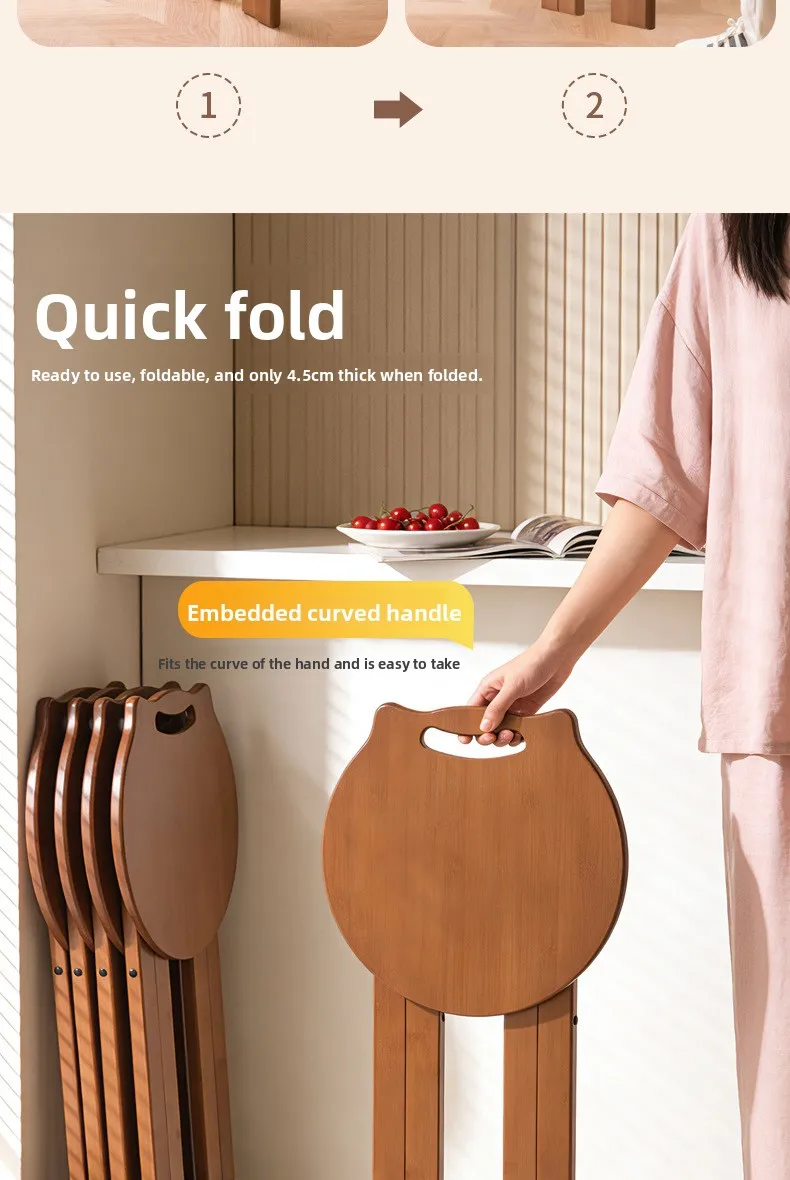 Retro Style Bamboo Folding Stool, Household Foldable Round Stool, Foldable High Stool, Bar Stool, Restaurant Dining Stool Retro Style Bamboo Folding Stool, Household Foldable Round Stool, Foldable High Stool, Bar Stool, Restaurant Dining Stool - Image 13