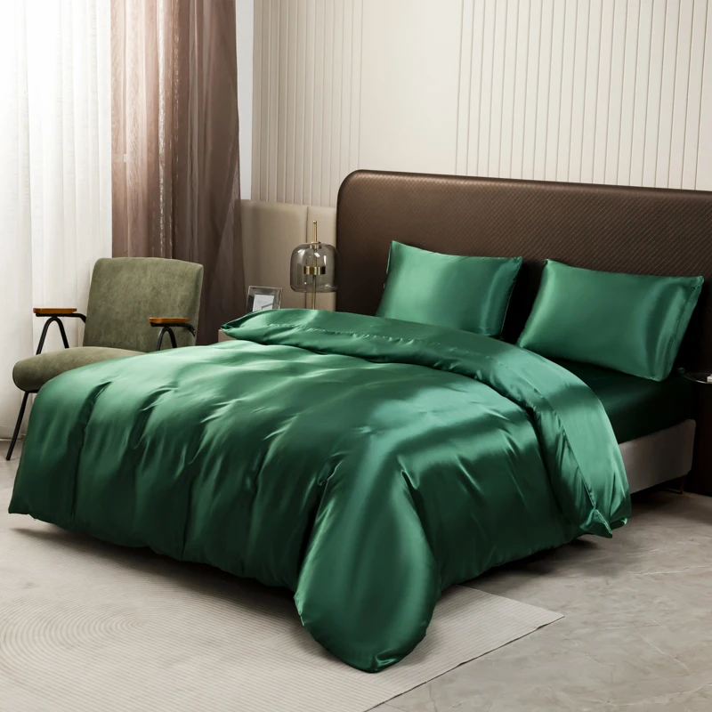 Black Luxury Ice Silk Bedding Set Satin Silky Duvet Cover Set With Pillowcase High-End Home Textiles Solid Color Bed Cover Sets Black Luxury Ice Silk Bedding Set Satin Silky Duvet Cover Set With Pillowcase High-End Home Textiles Solid Color Bed Cover Sets - Image 12