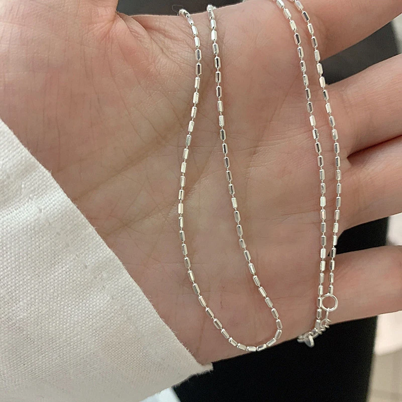 925 Sterling Silver Necklace With Simple Geometric Beads Choker Shiny And Delicate Collarbone Chain For Women Fashion Jewellery 925 Sterling Silver Necklace With Simple Geometric Beads Choker Shiny And Delicate Collarbone Chain For Women Fashion Jewellery - Image 3